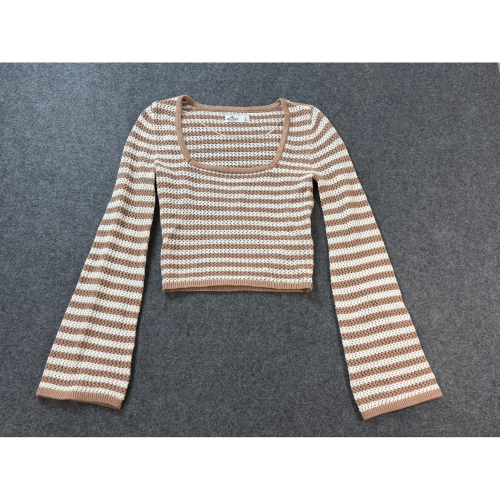 Hollister Sweater Women S Brown Striped Excellent Crochet Knit Flare Sleeve